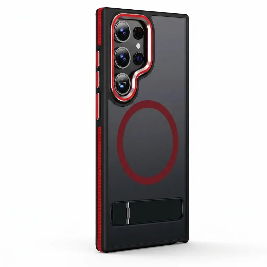 MALEWOLF Magnetic Case for Samsung Galaxy S22 Ultra 3 stand ways MagSafe Black Red